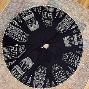 Black and White Scandinavian Houses Christmas Tree Skirt 46”